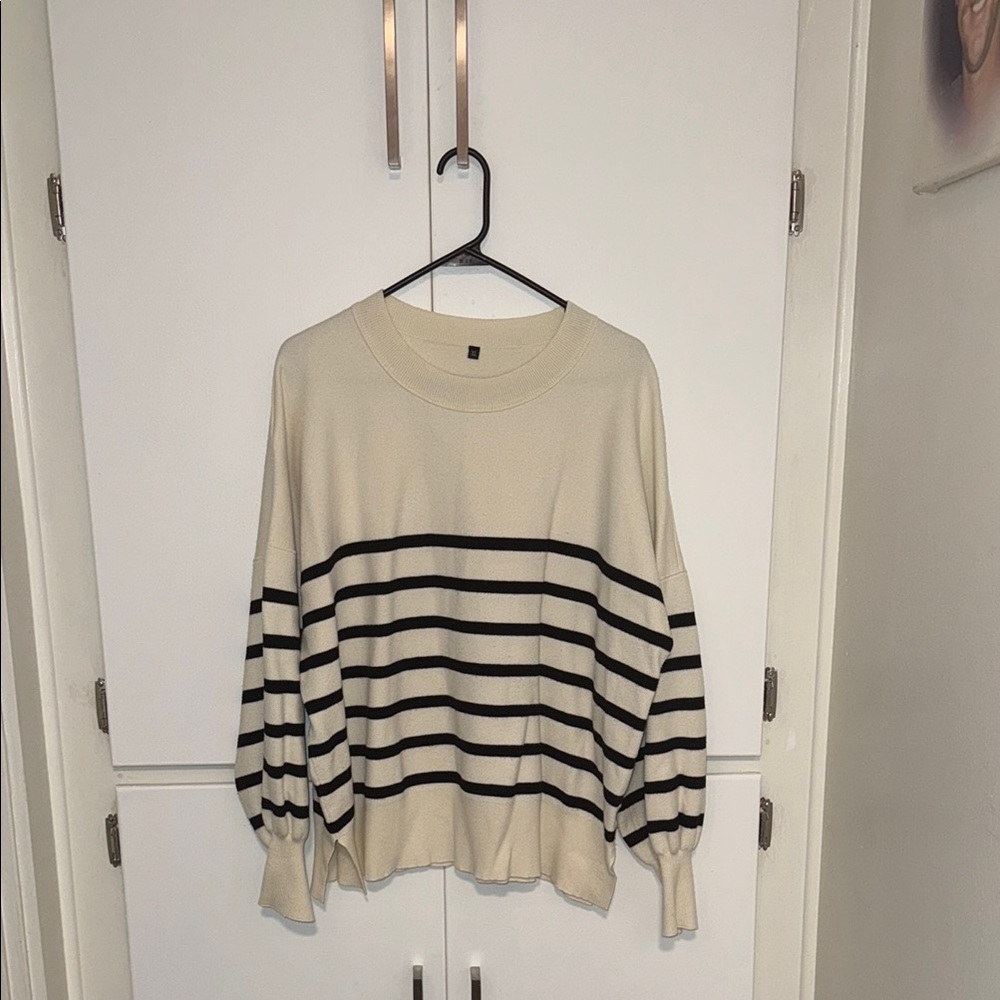 Striped Cream and Black Sweater